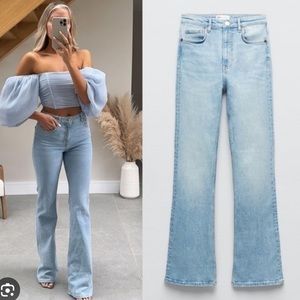 Zara Full Length Flare Jeans - Light Blue